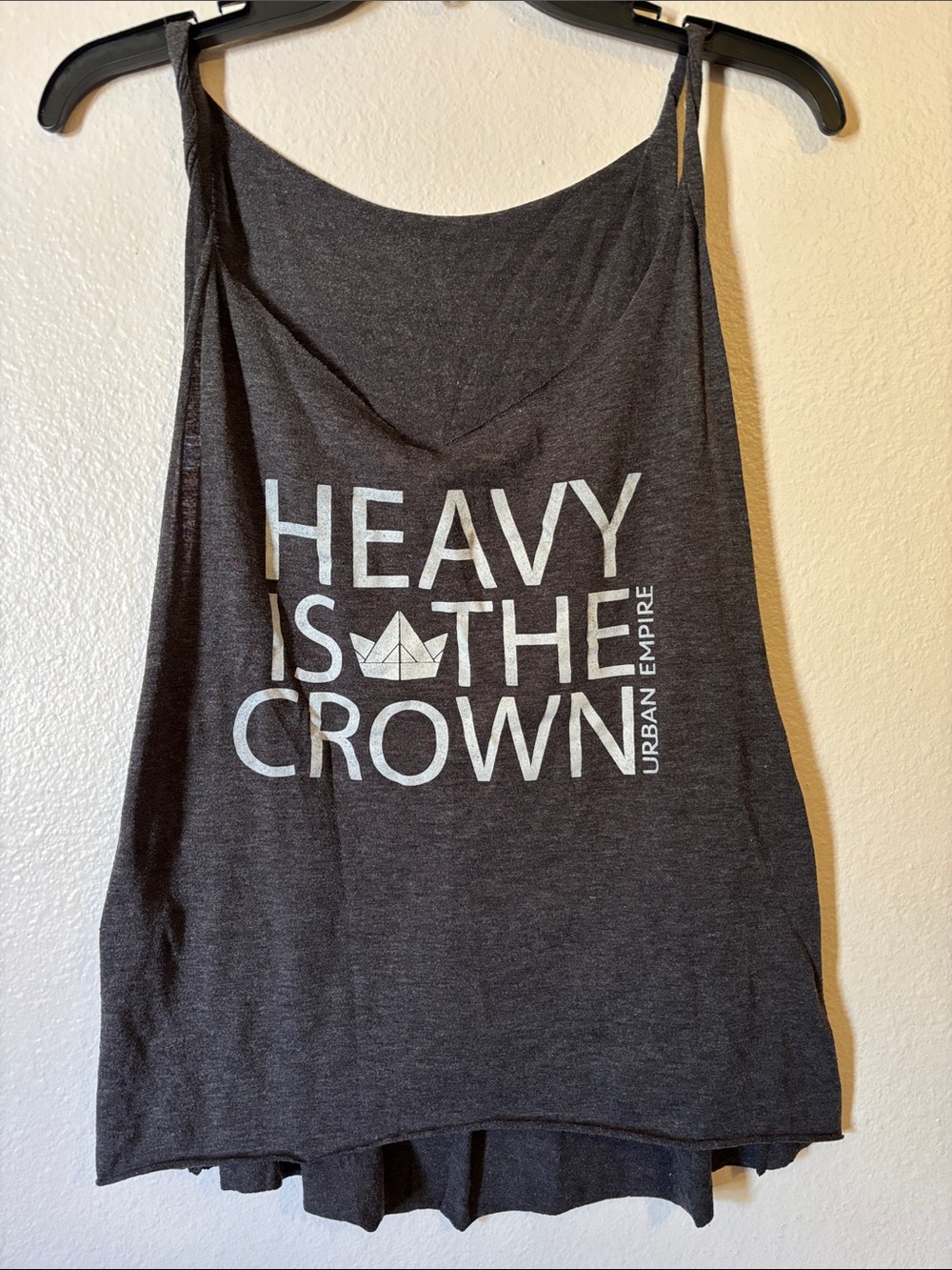 Woman’s Embroided “Heavy Is The Crown” Slouchy Tank Top With Raw Hem Size XS